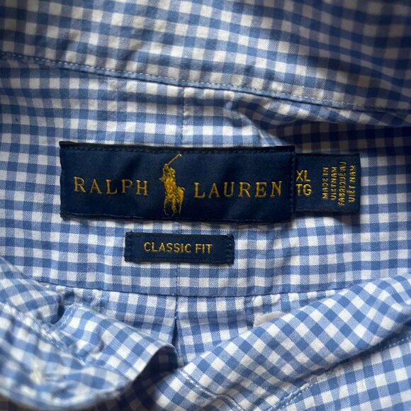 Ralph Lauren Men’s Polo shirt Blue Plaid Check Classic Fit Long Sleeve Size XL - Picture 3 of 6